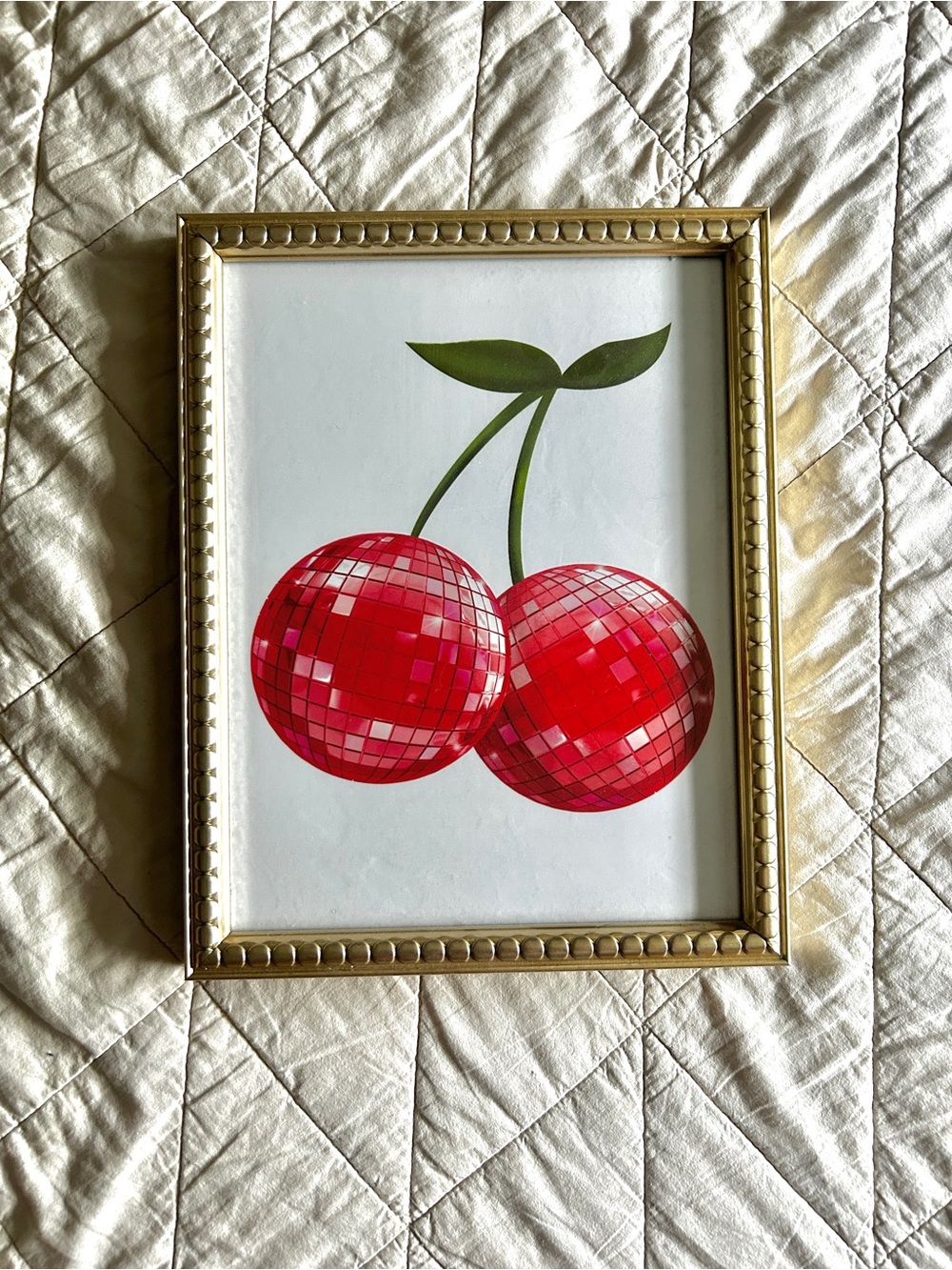 Framed Red Cherry Disco Art Print - Home Art